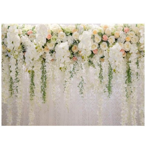 White Rose Floral Photography Backdrops Wedding Flowers Wall Background - Picture 1 of 4